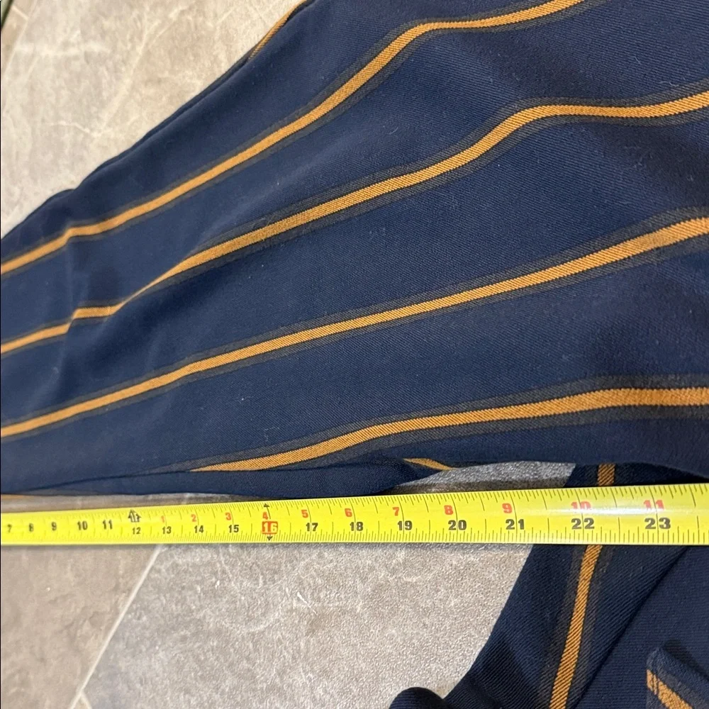 Zara Dark Navy Orange Striped Paperbag Tie Waist Ankle Cropped Pants Sz M - Picture 7 of 10